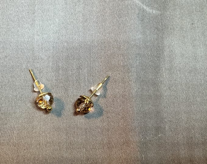 Gold post earrings-crystal beaded earrings-champagne crystal Earring Stud-Handmade-Gift for Her-6mm