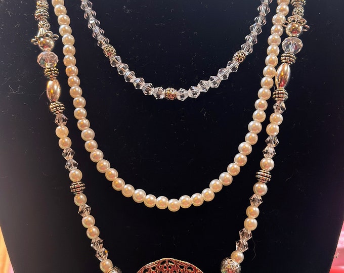 Three stranded necklace-Statement piece-beaded necklace-Large round Connecter necklace-necklace-Gift for her