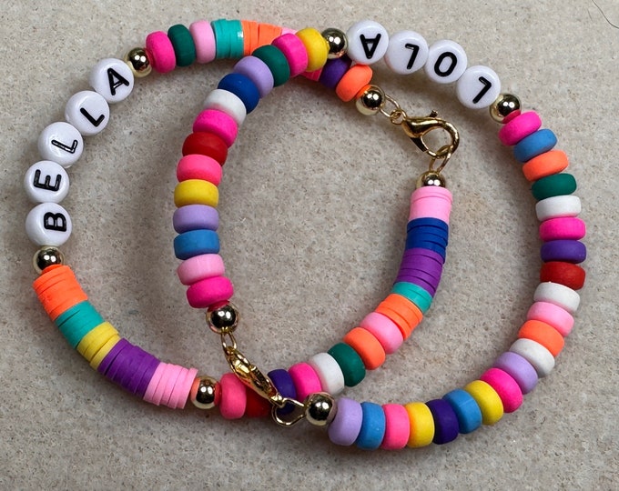 Bright colored friendship bracelet-Clay polymer beaded bracelet -memory wire bracelet-friendship bracelet-Size 6-Gift for children