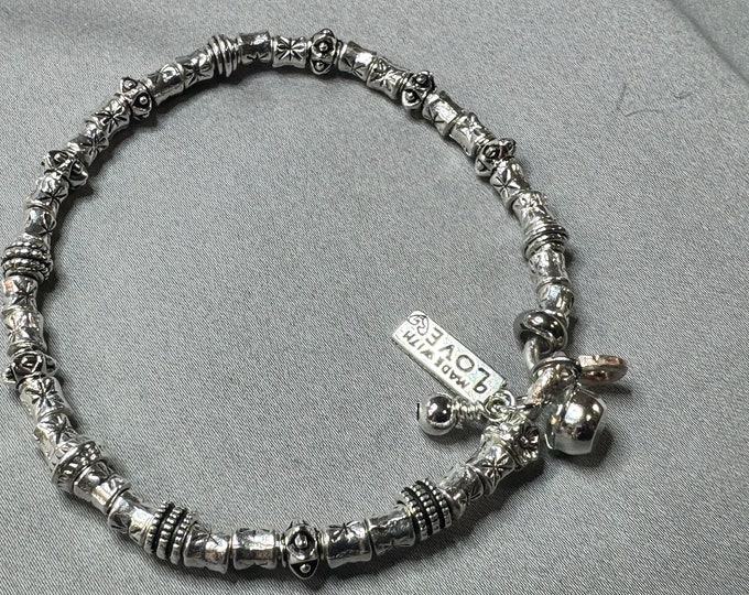 Silver wire bracelet-layered bracelet-lightweight bracelet-wire-wrapping bracelet-silver beads all around bangle -Size 7”-18 gauge thickness