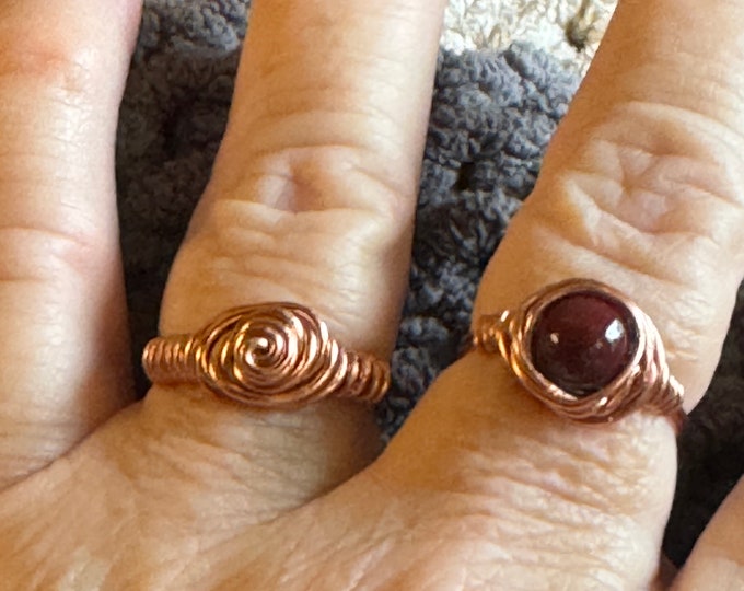 Gifts under 20 dollars-wire wrapped ring-Copper wire ring-beach-artisan copper ring-boho wire ring-statement-handmade-size 8 and 9”