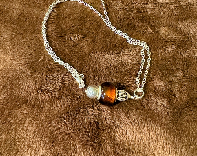 Silver chain necklace-sterling silver/amber beaded pendant-1 1/2’ in length-Valentine's Day gift for her-Gifts-18”