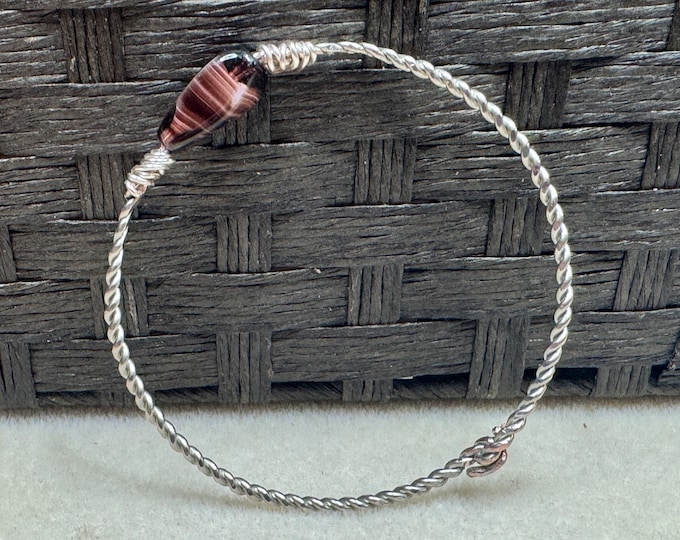Twisted bangle bracelet-textured silver bracelet-silver wire bracelet-wire wrapped stone-layered bracelet-Size 7.5”-16 gauge thickness