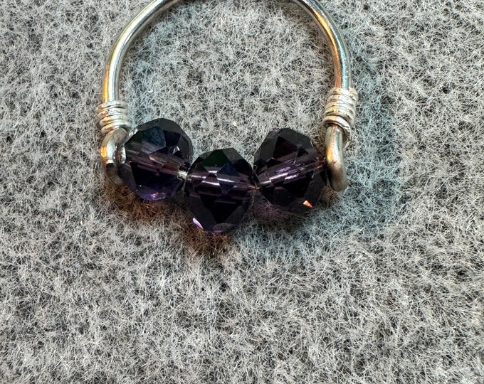 Gifts under 20-bar ring-line ring-dollars-Amethyst beaded ring-Silver wire ring-wire wrapped silver jewelry-pinky ring-size 5 1/2” ring