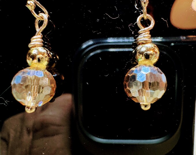 Homemade Beaded earrings with crystal and gold beads on gold French ear wires. Lots of bling! Dress up earrings!