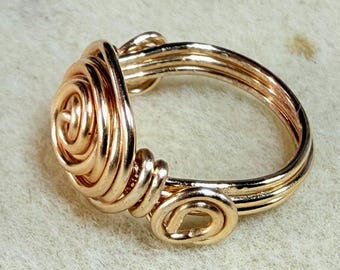 Gifts-Gold wire ring-minimal swirl rings-wire wrapped jewelry-boho wire wrapped ring-size 7. These are made with 18 gauge wire.