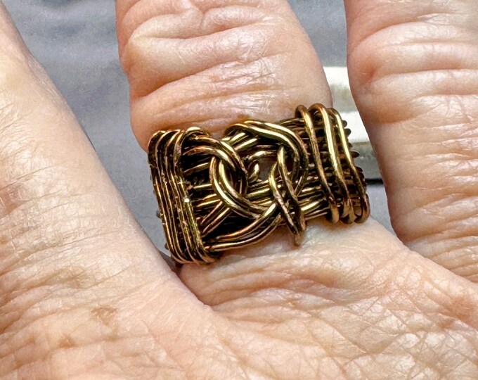 Brass wire wrapped ring-large Brass ring-swirly ring-gifts