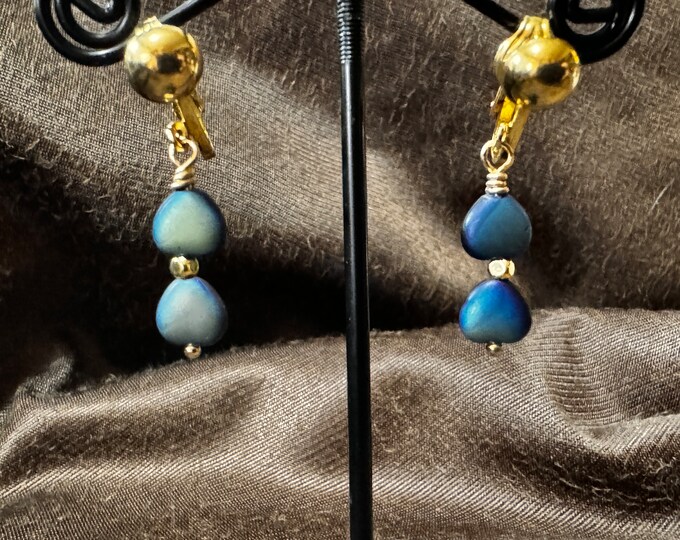 Clip on earrings-Gifts-Dainty earrings-effervescent blue earrings-heart beaded earrings-gifts for mom-St Patrick’s day gift