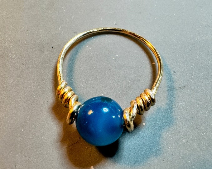 Statement ring-Wire wrapped Gold wire-blue crystal bead-handmade ring-gold crystal ring-size 9