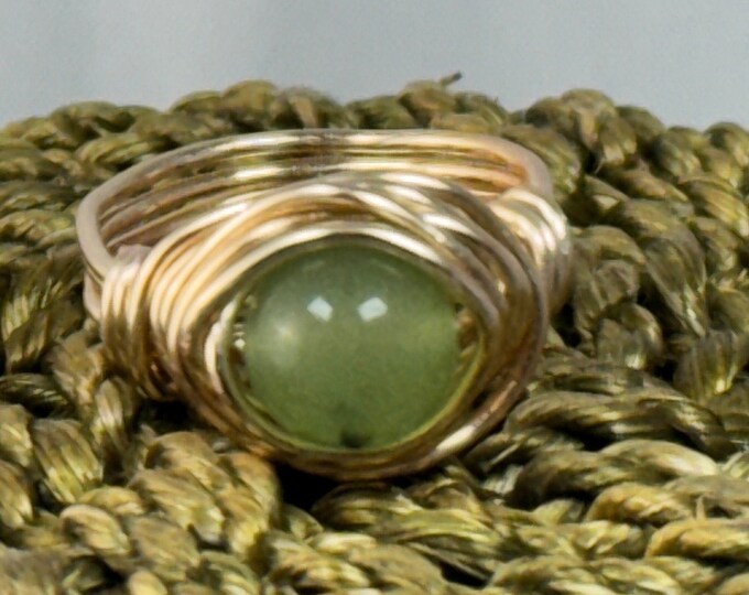 Boho wire wrap ring-gold wire ring-gold wrapped ring-gold statement ring-green beaded ring-size 8-18 gauge wire