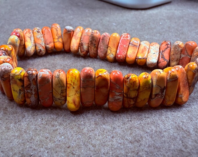 Orange Sea Sediment Jasper Trapezoid Slab Beads-size 8” bracelet-stretch elastic bracelet