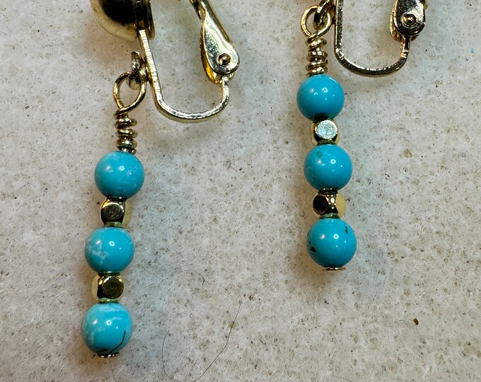 Clip on earrings-Gifts-Dainty earrings-Turquoise gemstone earrings-gold beaded earrings-gifts for mom-Valentines day gift