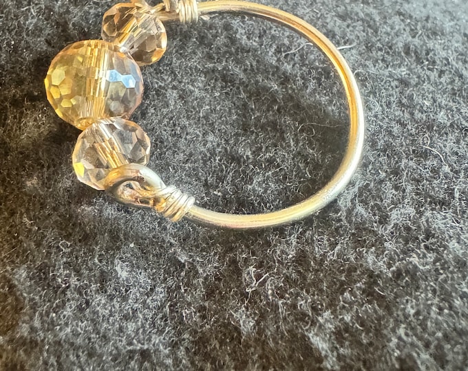 Gifts under 20 dollars-line ring-Champagne crystal beaded ring-minimalist ring-bar ring-Handmade silver wire size 9” ring-faceted crystal.