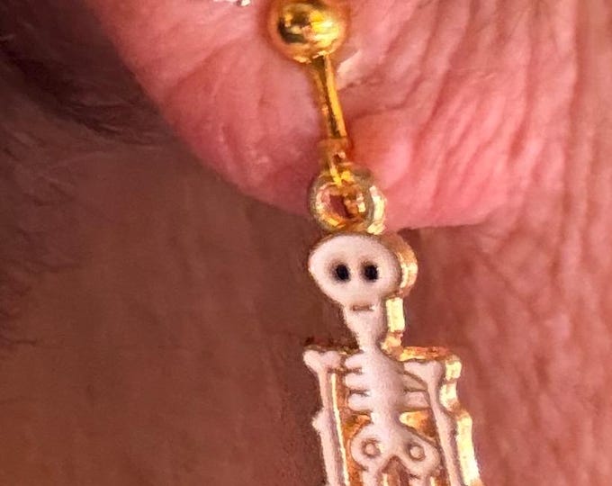 Dainty earrings-White skeleton earrings-gifts for mom-Halloween earrings-clip-on earrings-non-pierced-1 1/2” dangle