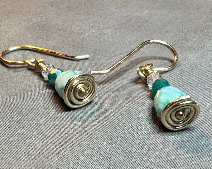 Teal beaded earrings-Gifts-Handmade-separate memory wire bracelet to match-teal colored beads-lobster claw closures