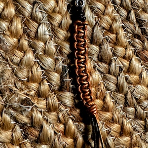 leather backpack charm in metallic orange-leather zipper pull-braided leather phone dangle-macrame-suitcase pull zdjęcie 1