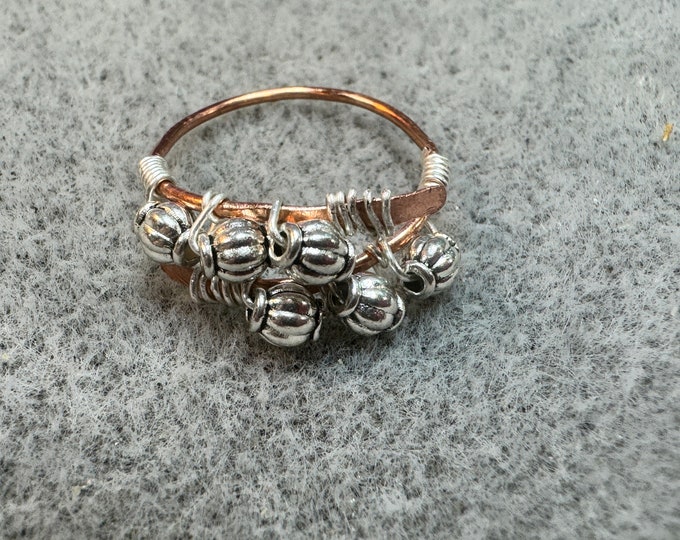 Gifts under 20 dollars-minimalist ring-line ring-Adjustable copper wire ring-size 9 1/2” line ring-silver wrapped wire ring-handmade
