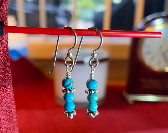 Gifts-Dainty earrings-Turquoise gemstone earrings-Sterling silver beaded earrings-gifts for mom-Valentines day gift