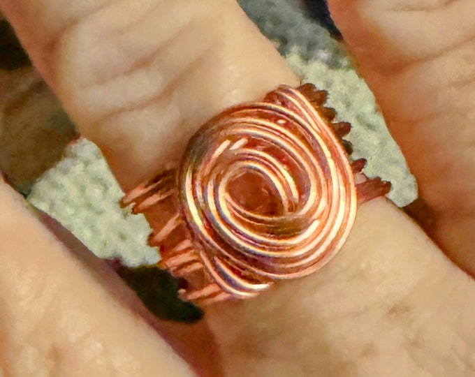 Copper wire wrapped ring-large copper ring-swirly ring-gifts