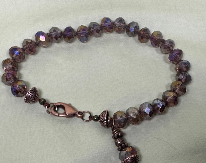 Gifts for the season-AB crystal beaded bracelet-Modern knotted beaded bracelet-copper lobster claw closure-Handmade-8 1/2”