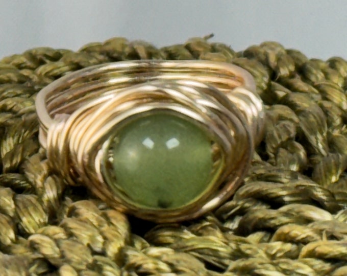 Gifts under 20 dollars-Boho wire wrap ring-gold wire ring-gold wrapped ring-gold statement ring-green beaded ring-size 8-18 gauge wire