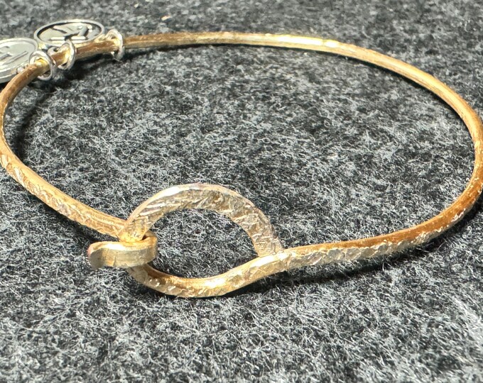 Hammered bracelet-textured gold bracelet-12 gauge gold wire bracelet-layered-lightweight bracelet--Size 8”-personalized charm initials