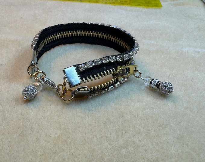 Black zipper bracelet-bling bracelet-rhinestone crystal silver bracelet-gift for her-gifts-gifting