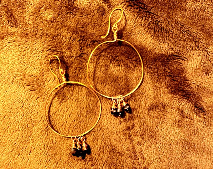 Copper hoop earrings-twisted wire-French ear wires-Brown glass beaded wrapped earrings-Gifts for her