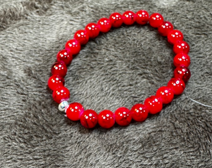Child’s red glass beaded bracelet-elastic stretch friendship bracelet-Size 5-Gift for her-Gift for daughter.