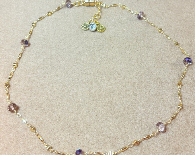 Amethyst and gold chain necklace-chain necklace-magnetic closure necklace-Handmade-gifts for her-21”