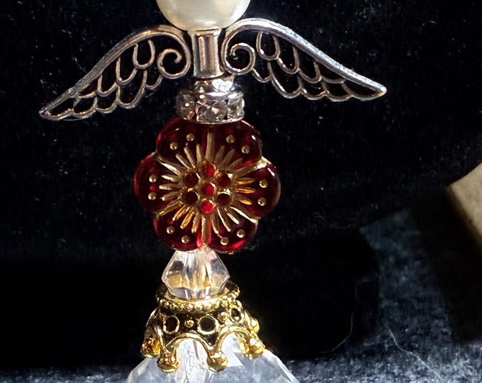 Christmas Ornaments-angel ornament-wings-white and silver with red beads