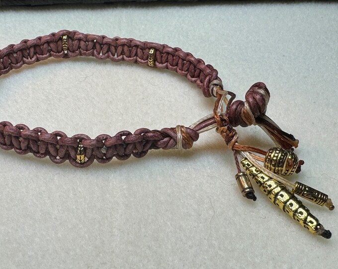 Adornment Leather bracelet-macrame bracelet-brown leather knotted bracelet-leather with gold charm