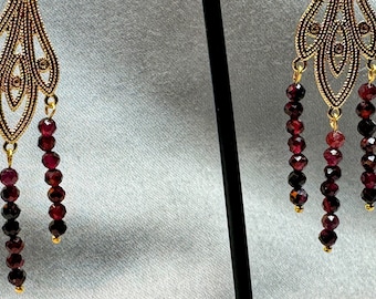 Gold bangle earrings-chandelier earrings-garnet earrings-gifts-gifts for her