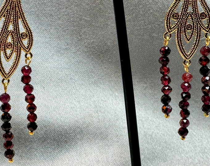 Gold bangle earrings-chandelier earrings-garnet earrings-gifts-gifts for her