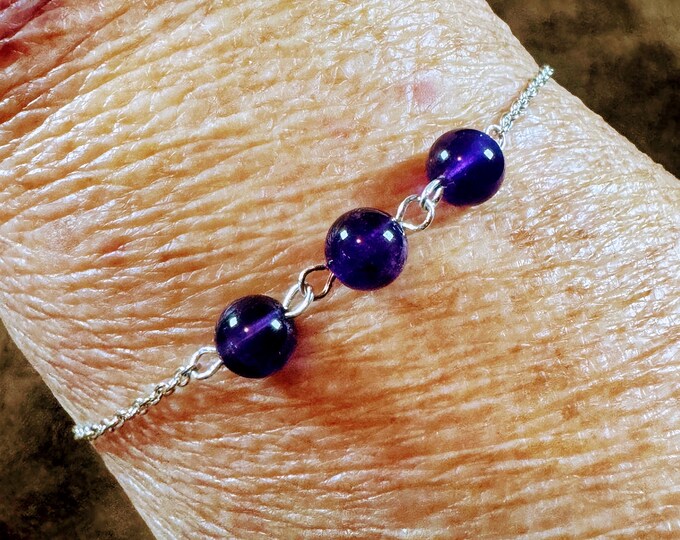 Delicate link chain bracelet-amethyst beaded bracelet-rhinestone charm bracelet-lobster claw hook bracelet-Handmade gift for her-gifts