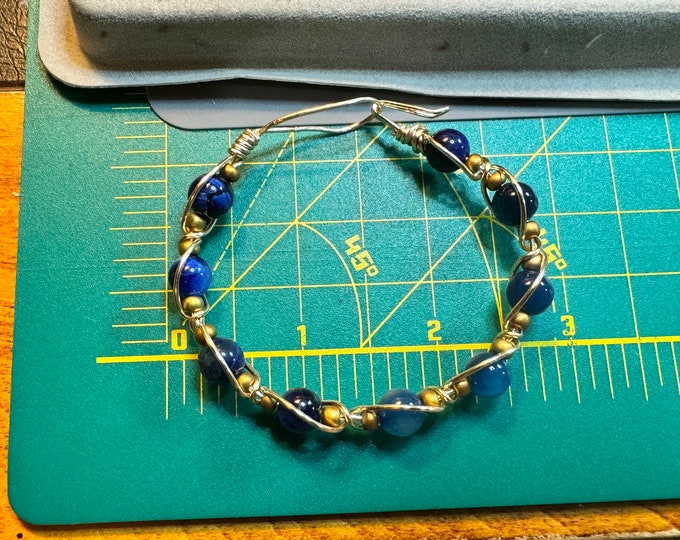 Wrapped bracelet-gold wire wrapped bracelet-blue glass beaded bracelet-small gold seed beaded statement bracelet-Handmade bracelet