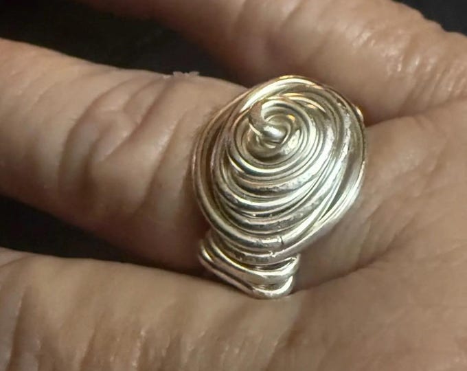 SHAN-Silver wire ring-minimal swirl rings-wire wrapped jewelry-boho wire wrapped ring-size 8 1/4”.