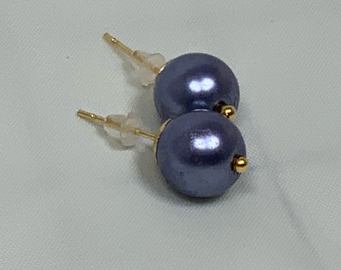 Blue pearl post earrings-gold post earrings-Handmade stud earrings-gifts for her