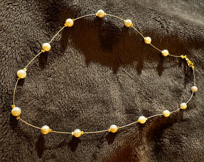 Gifts-Cream-colored necklace-Pearl beaded illusion neckla-lobster claw closure-Awesome gift for her-gift for Mother's Day-18”