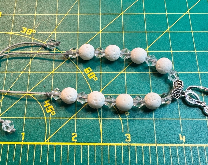 White lava rock beaded bracelet-essential oil beaded bracelet-adjustable macrame slip closure-or elastic stretch bracelet-size 6-10