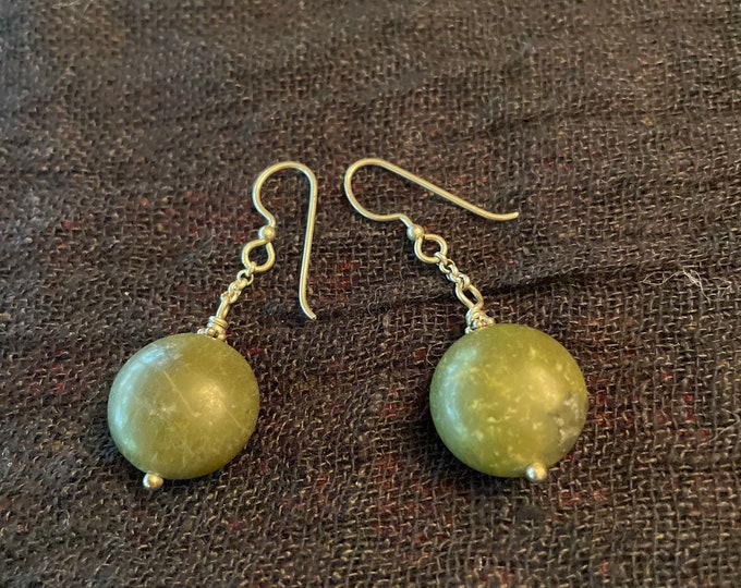 Handwrought Jade beaded earrings with sterling chain and French sterling silver ear wires.