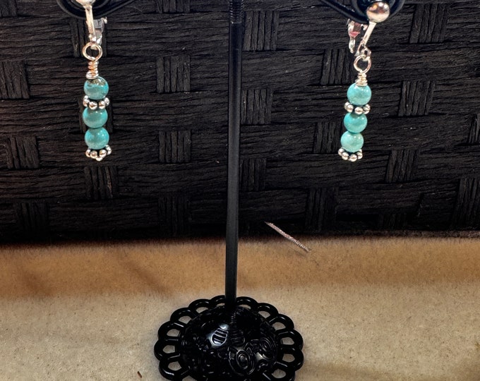 Dainty earrings-Turquoise gemstone earrings-Sterling silver beaded earrings-gifts for mom- gift-clip-on earrings