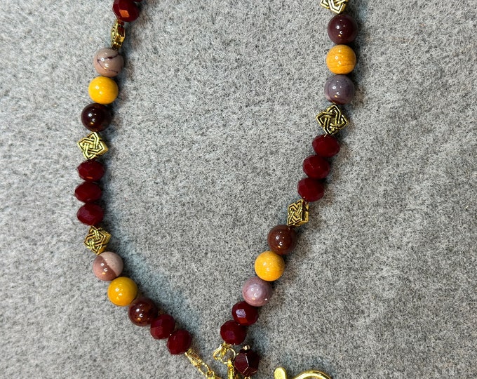 Statement jewelry-Phone wristlet lanyard-autumn-fall colored hexagon glass beaded lanyard- gold lobster claw closure-Charms!