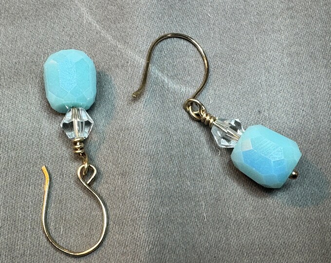 Bangle earrings-Beaded earrings-blue faceted fire polish beaded earrings-gold French ear wire earrings-gift-handmade