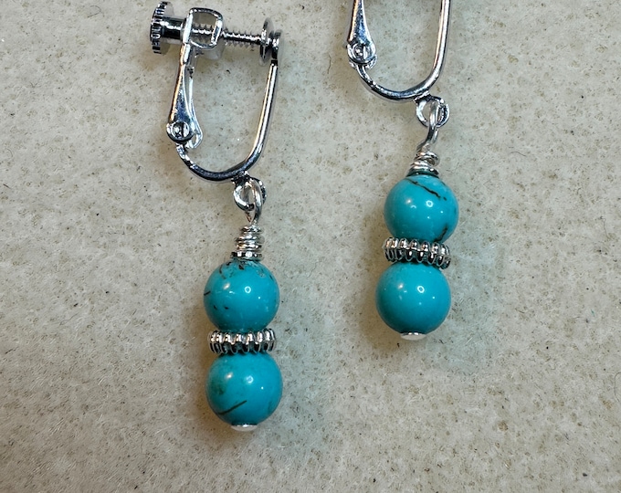 Gifts-clip on earrings-Dainty earrings-Turquoise gemstone earrings-Sterling silver beaded earrings-gifts for mom-Valentines day gift