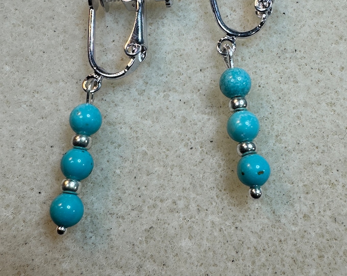 Dainty earrings-Turquoise gemstone earrings-Sterling silver beaded earrings-gifts for mom-Valentines day gift-clip-on earrings