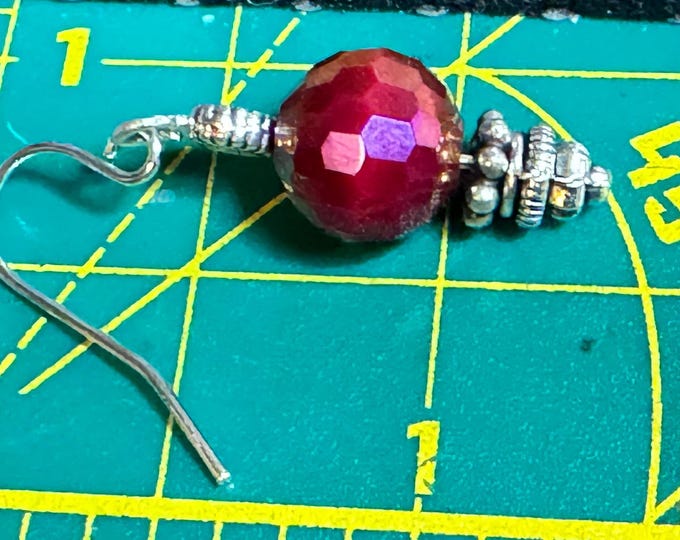 Red and silver earrings-1 1/2”-Glass beads-Tibetan silver