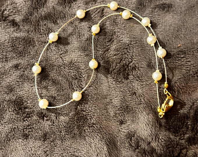 Cream colored Pearl necklace-beaded illusion necklace-lobster claw closure necklace-Handmade-gifts for her-16”