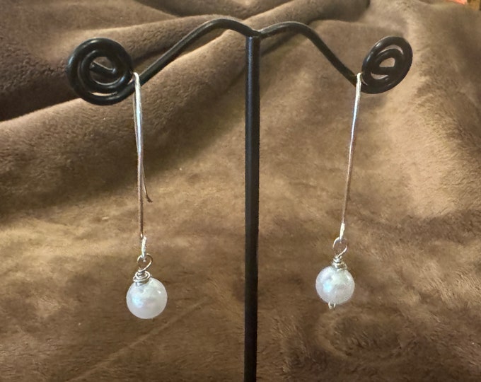 silver wire earrings-bracelet for her-gifts-beads-freshwater pearl drop bead-French hook ear wires-handcrafted