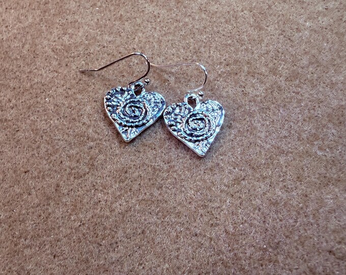 Silver Heart shaped earrings-silver earrings-silver ear wire earrings -tierracast heart earrings-1” drop